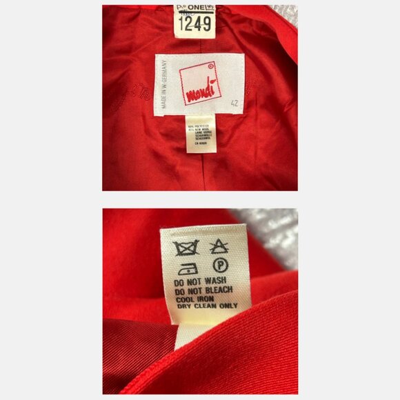 Mondi Blazer Women EU 42 US 14 Red Wool Blend Embroidered Vintage Jacket - Picture 16 of 16